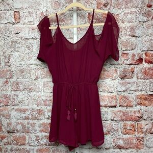 Mahina Women's Cold Shoulder Romper Burgundy Small